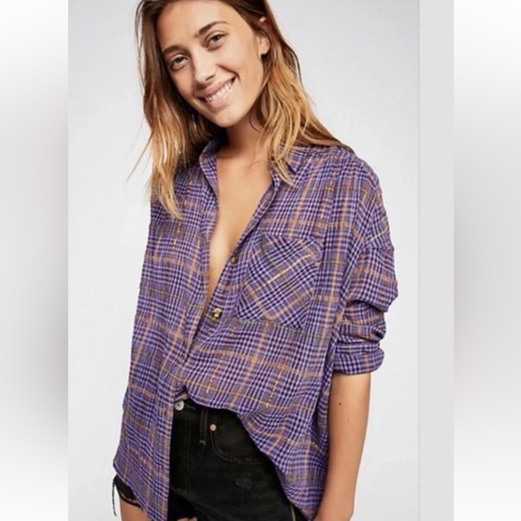 Free People Womens Break My Stride Button Up Shirt size small EUC RT$108 - Picture 3 of 6